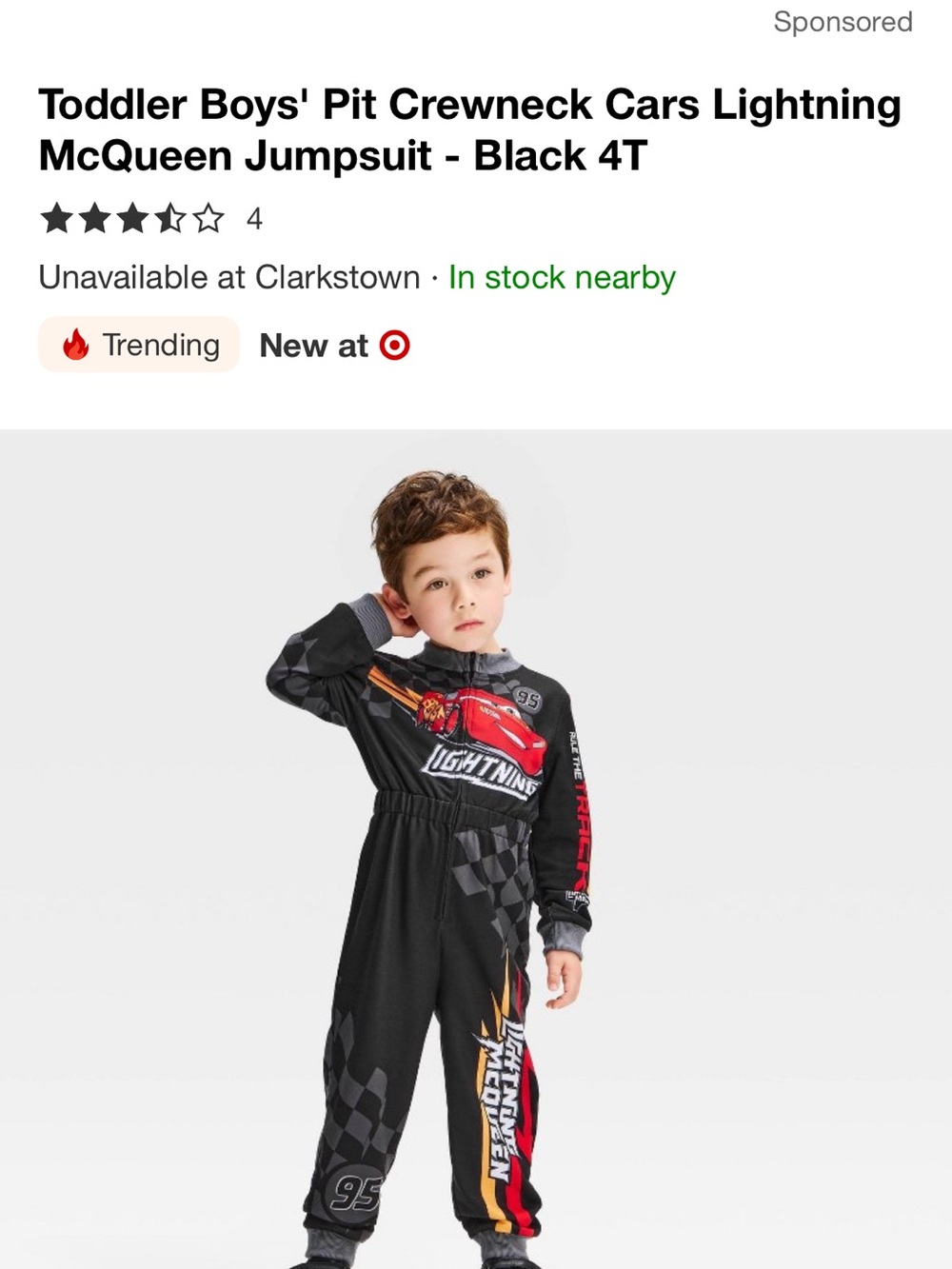 Target Boys' Lightning McQueen Jumpsuit - Black, Red, Yellow